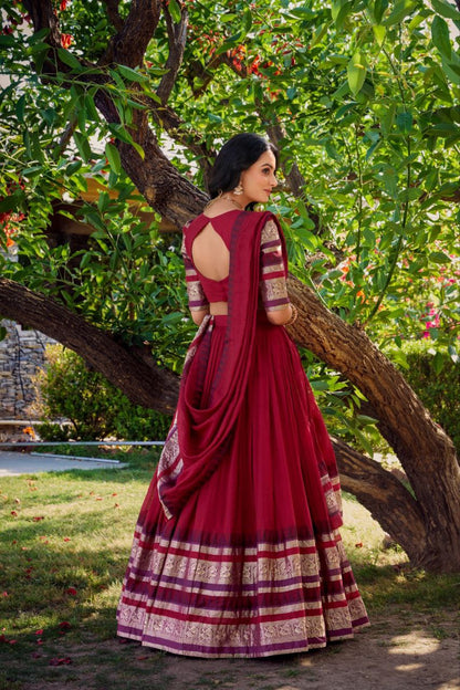 Pure Chaderi Lehenga Choli With Plain And Zari Weaving Work | Ready To Wear