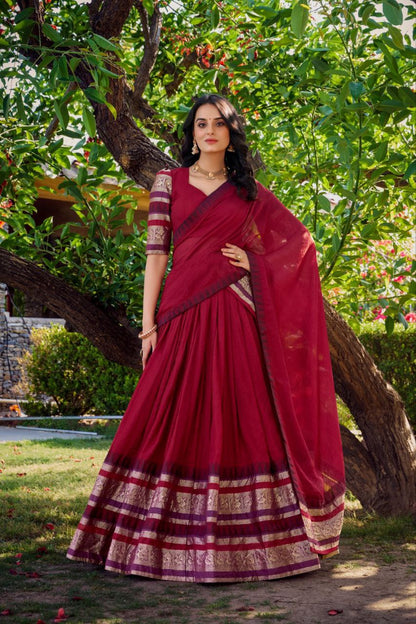 Pure Chaderi Lehenga Choli With Plain And Zari Weaving Work | Ready To Wear