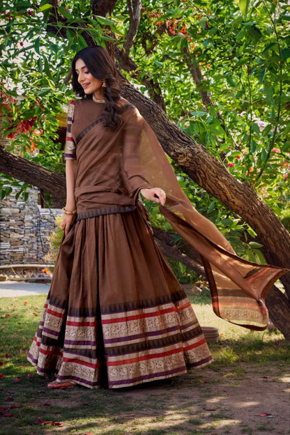 Pure Chaderi Lehenga Choli With Plain And Zari Weaving Work | Ready To Wear