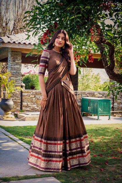 Pure Chaderi Lehenga Choli With Plain And Zari Weaving Work | Ready To Wear