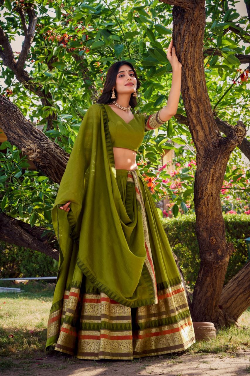 Pure Chaderi Lehenga Choli With Plain And Zari Weaving Work | Ready To Wear