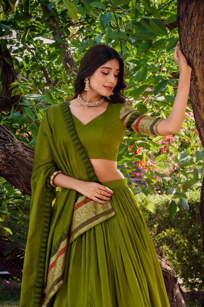 Pure Chaderi Lehenga Choli With Plain And Zari Weaving Work | Ready To Wear
