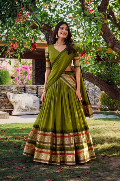 Pure Chaderi Lehenga Choli With Plain And Zari Weaving Work | Ready To Wear