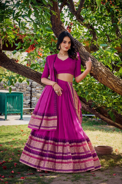 Pure Chaderi Lehenga Choli With Plain And Zari Weaving Work | Ready To Wear