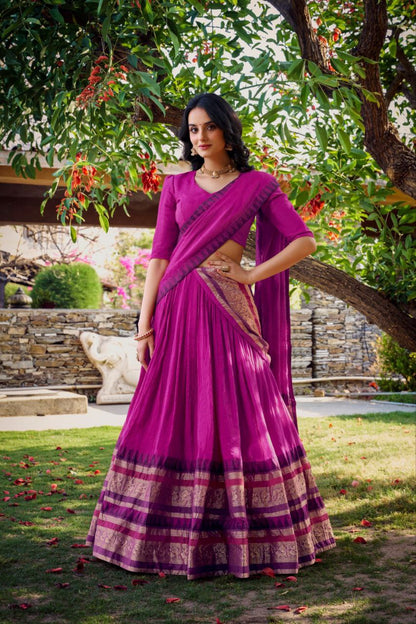 Pure Chaderi Lehenga Choli With Plain And Zari Weaving Work | Ready To Wear
