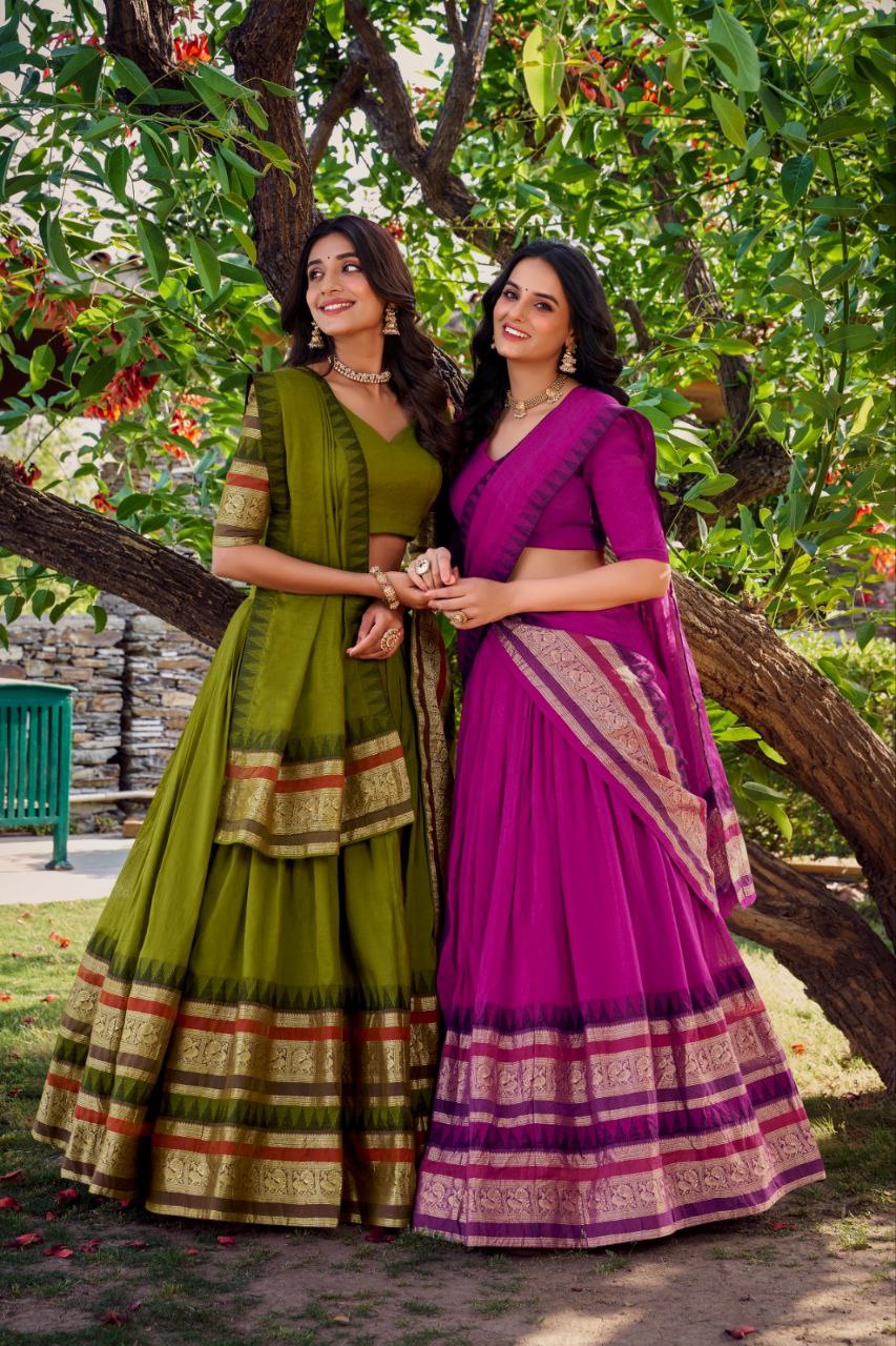 Pure Chaderi Lehenga Choli With Plain And Zari Weaving Work | Ready To Wear