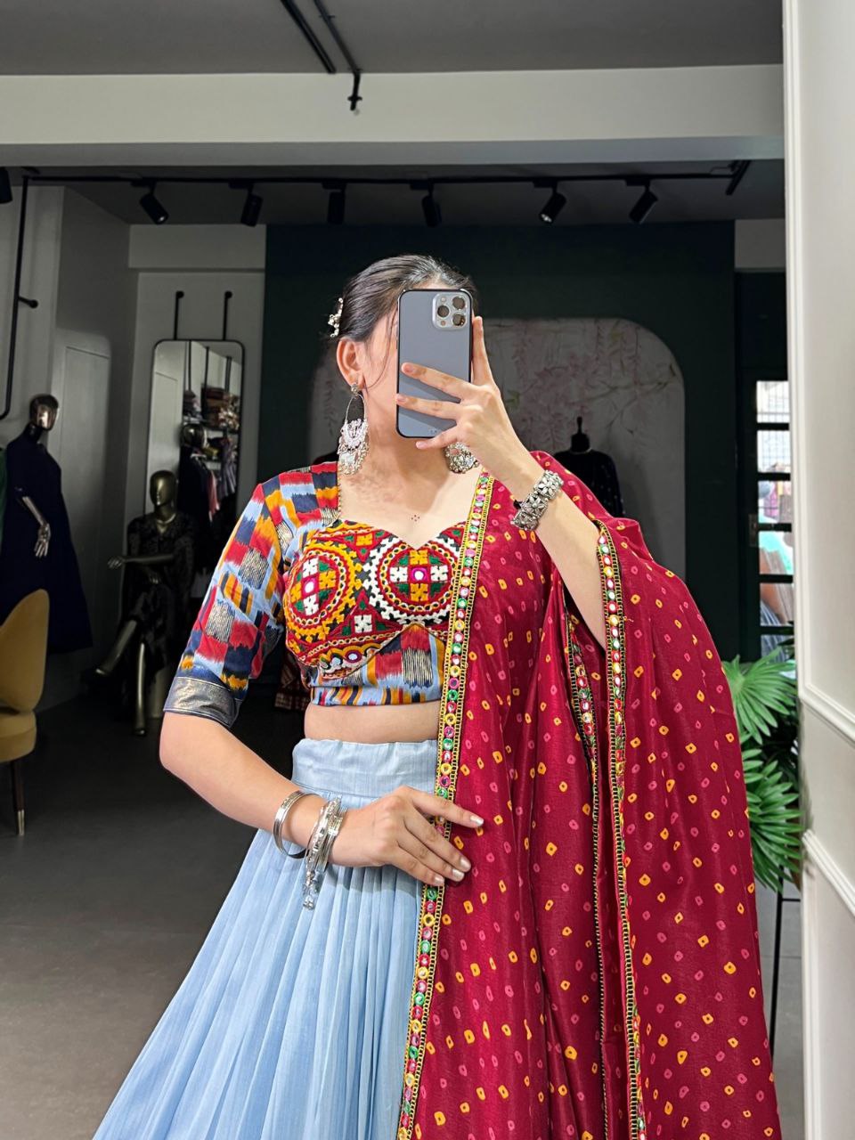 DOLA SILK PRINTED WITH FOIL WORK GAMTHI LACE LEHNGA CHOLI