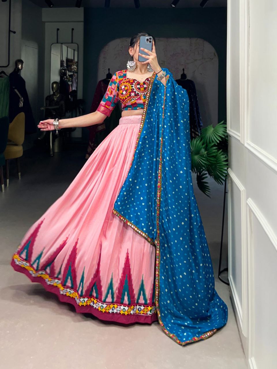DOLA SILK PRINTED WITH FOIL WORK GAMTHI LACE LEHNGA CHOLI
