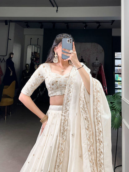 Gleaming Silver Elegance Sequins & Foil Work Lehenga Set