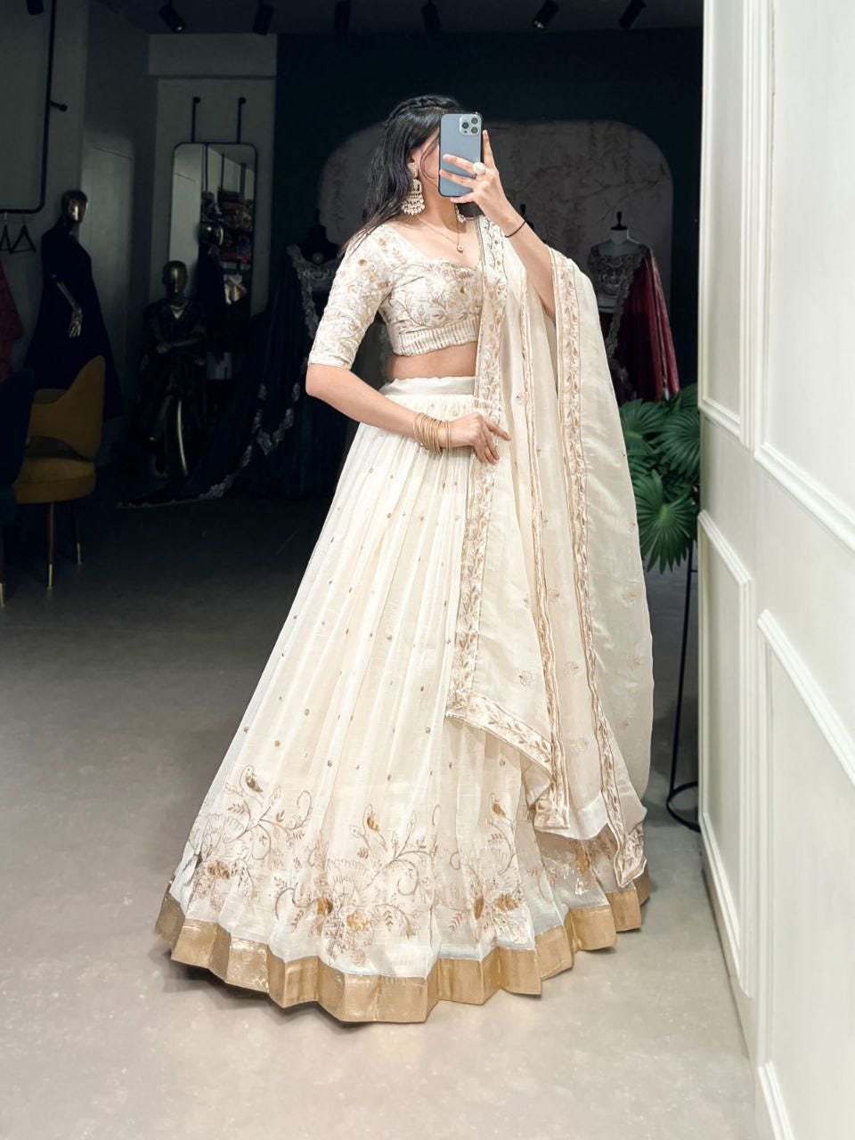 Gleaming Silver Elegance Sequins & Foil Work Lehenga Set