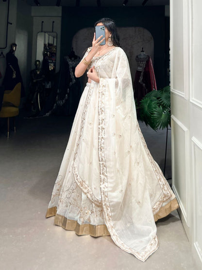 Gleaming Silver Elegance Sequins & Foil Work Lehenga Set