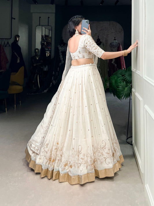 Gleaming Silver Elegance Sequins & Foil Work Lehenga Set
