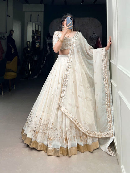 Gleaming Silver Elegance Sequins & Foil Work Lehenga Set