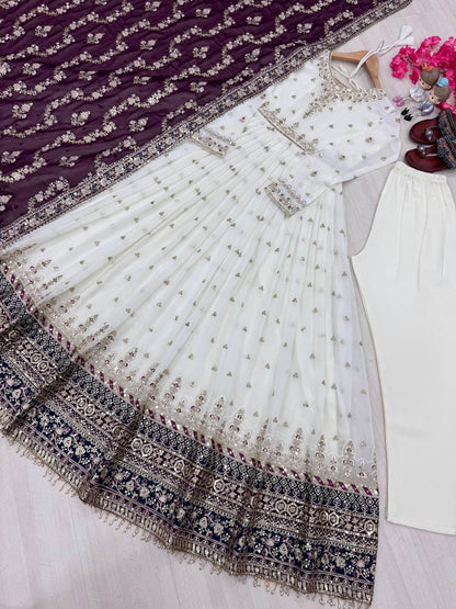 Party Wear Look Heavy Faux Georgette Gown,Dupatta & Bottom Set