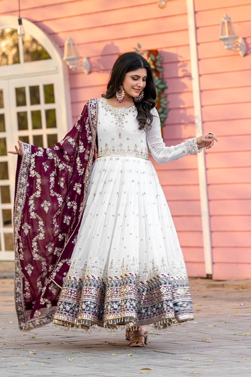 Party Wear Look Heavy Faux Georgette Gown,Dupatta & Bottom Set