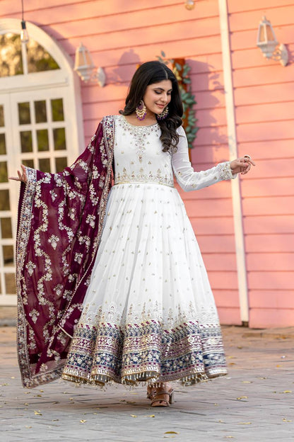 Party Wear Look Heavy Faux Georgette Gown,Dupatta & Bottom Set