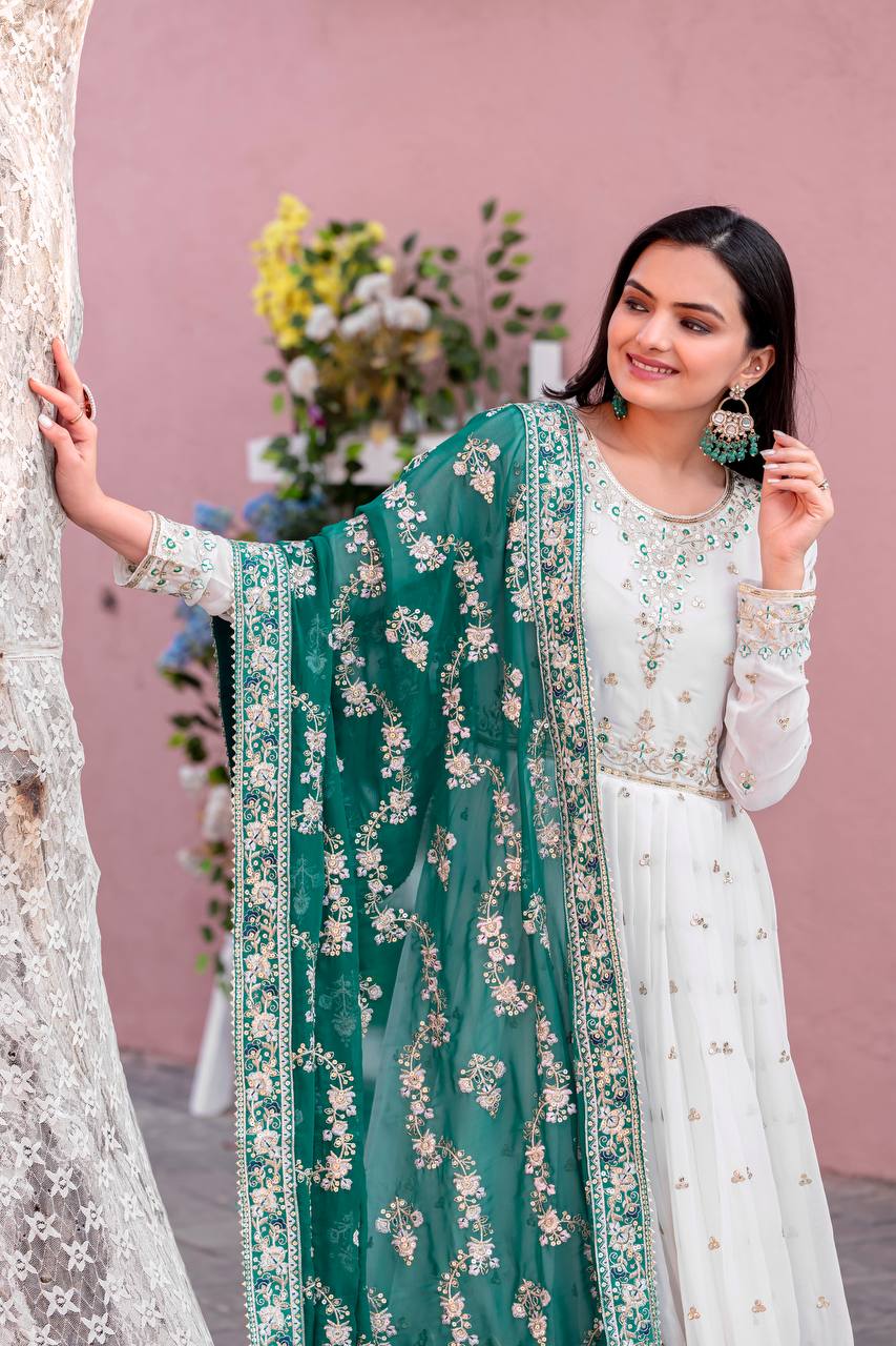 Party Wear Look Heavy Faux Georgette Gown,Dupatta & Bottom Set