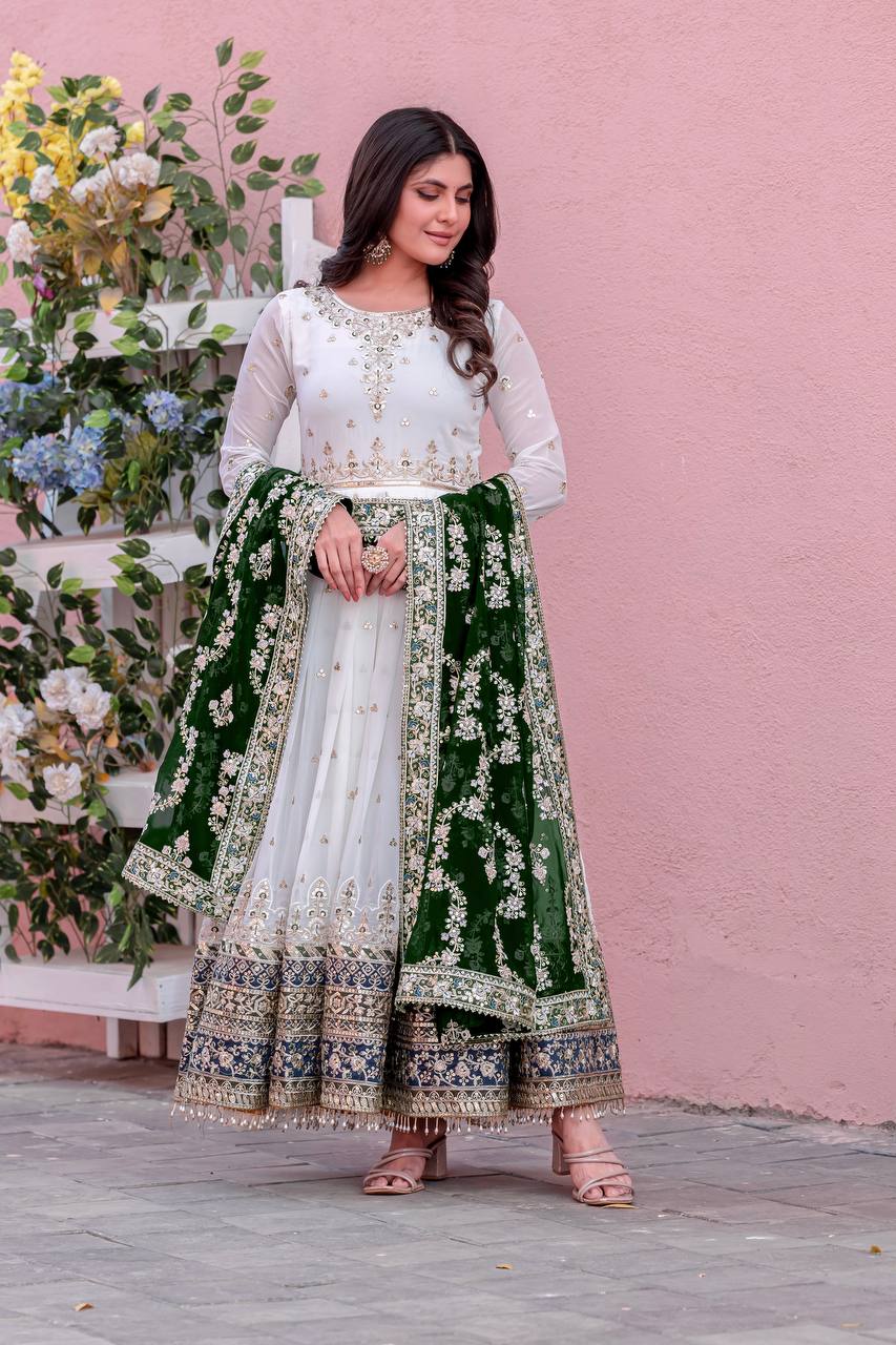 Party Wear Look Heavy Faux Georgette Gown,Dupatta & Bottom Set