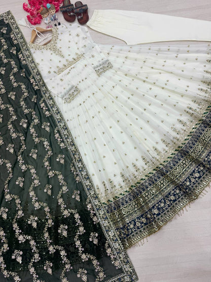 Party Wear Look Heavy Faux Georgette Gown,Dupatta & Bottom Set
