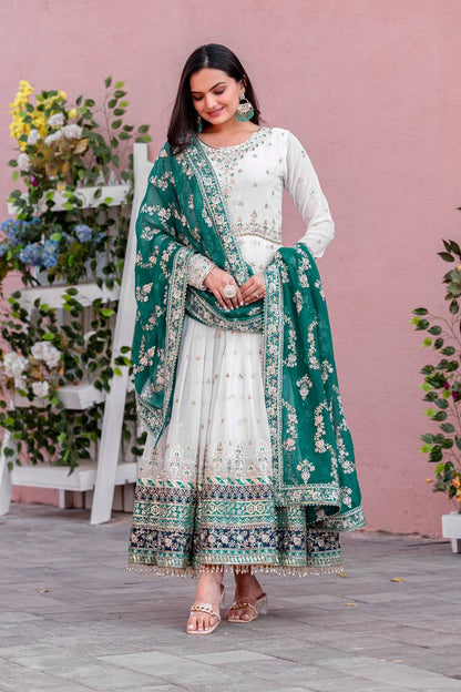 Party Wear Look Heavy Faux Georgette Gown,Dupatta & Bottom Set