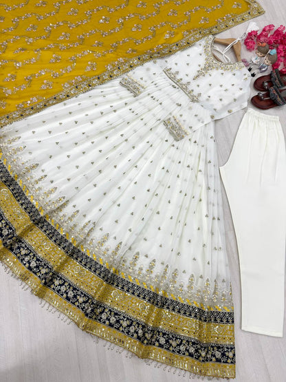 Party Wear Look Heavy Faux Georgette Gown,Dupatta & Bottom Set