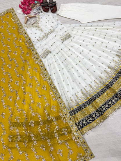 Party Wear Look Heavy Faux Georgette Gown,Dupatta & Bottom Set