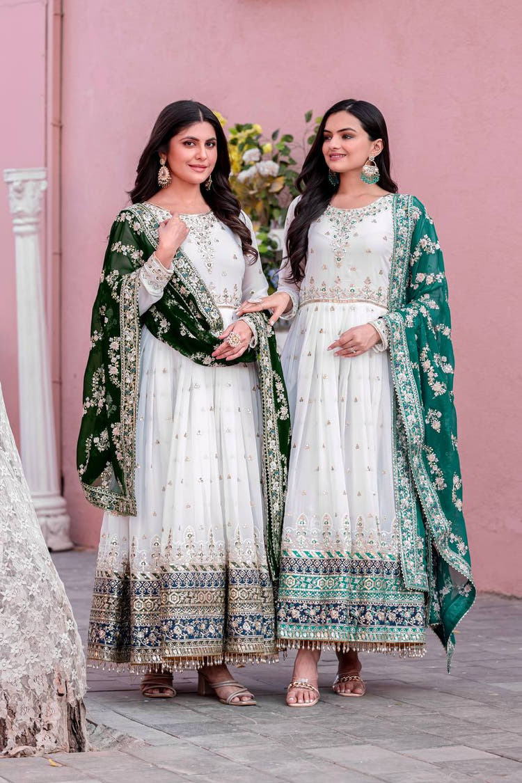 Party Wear Look Heavy Faux Georgette Gown,Dupatta & Bottom Set