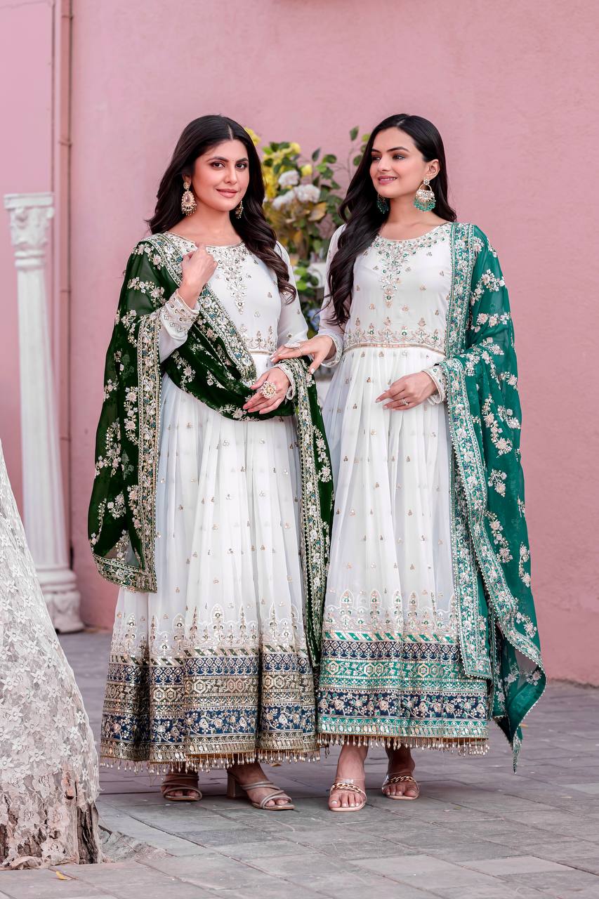Party Wear Look Heavy Faux Georgette Gown,Dupatta & Bottom Set