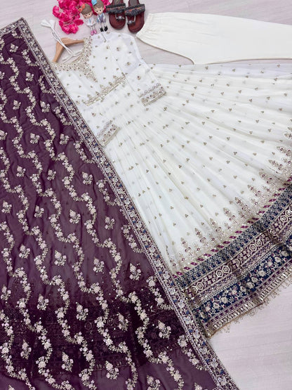 Party Wear Look Heavy Faux Georgette Gown,Dupatta & Bottom Set