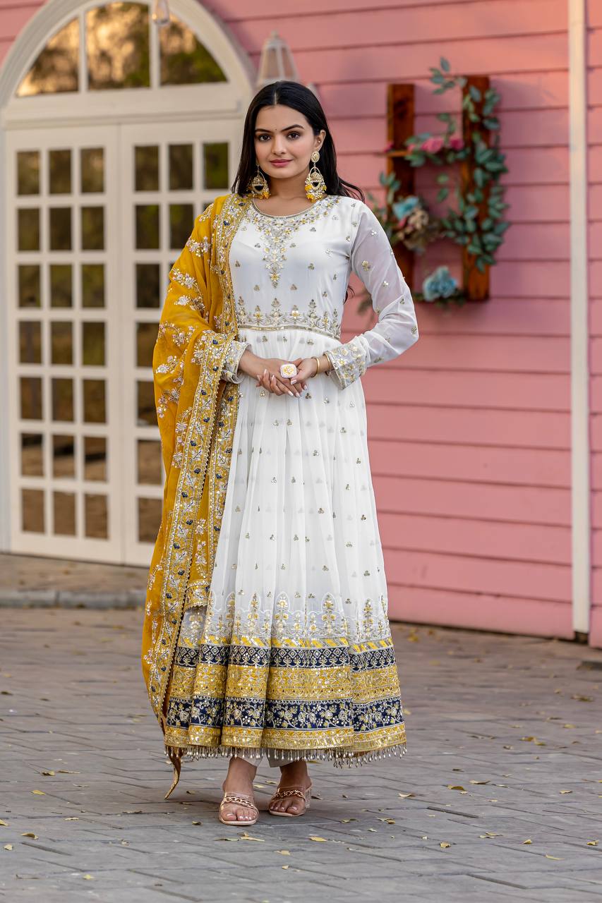 Party Wear Look Heavy Faux Georgette Gown,Dupatta & Bottom Set
