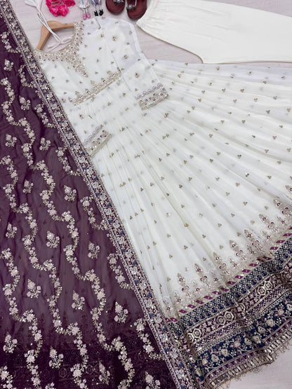 Party Wear Look Heavy Faux Georgette Gown,Dupatta & Bottom Set