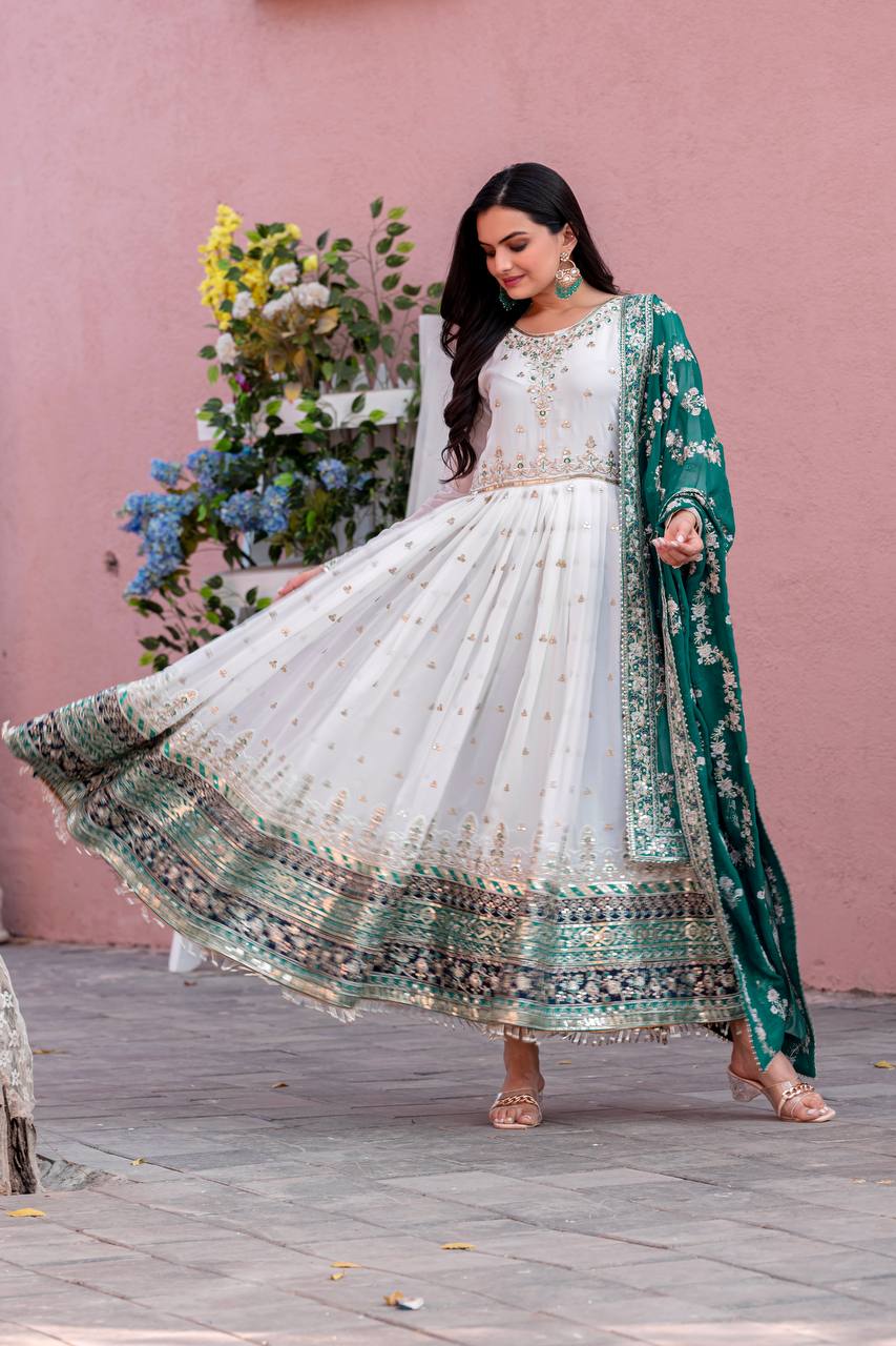 Party Wear Look Heavy Faux Georgette Gown,Dupatta & Bottom Set