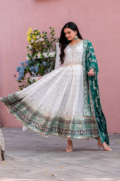 Party Wear Look Heavy Faux Georgette Gown,Dupatta & Bottom Set