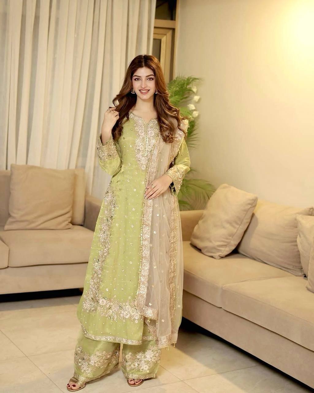 Embroidered Palazzo Suit with Net Dupatta