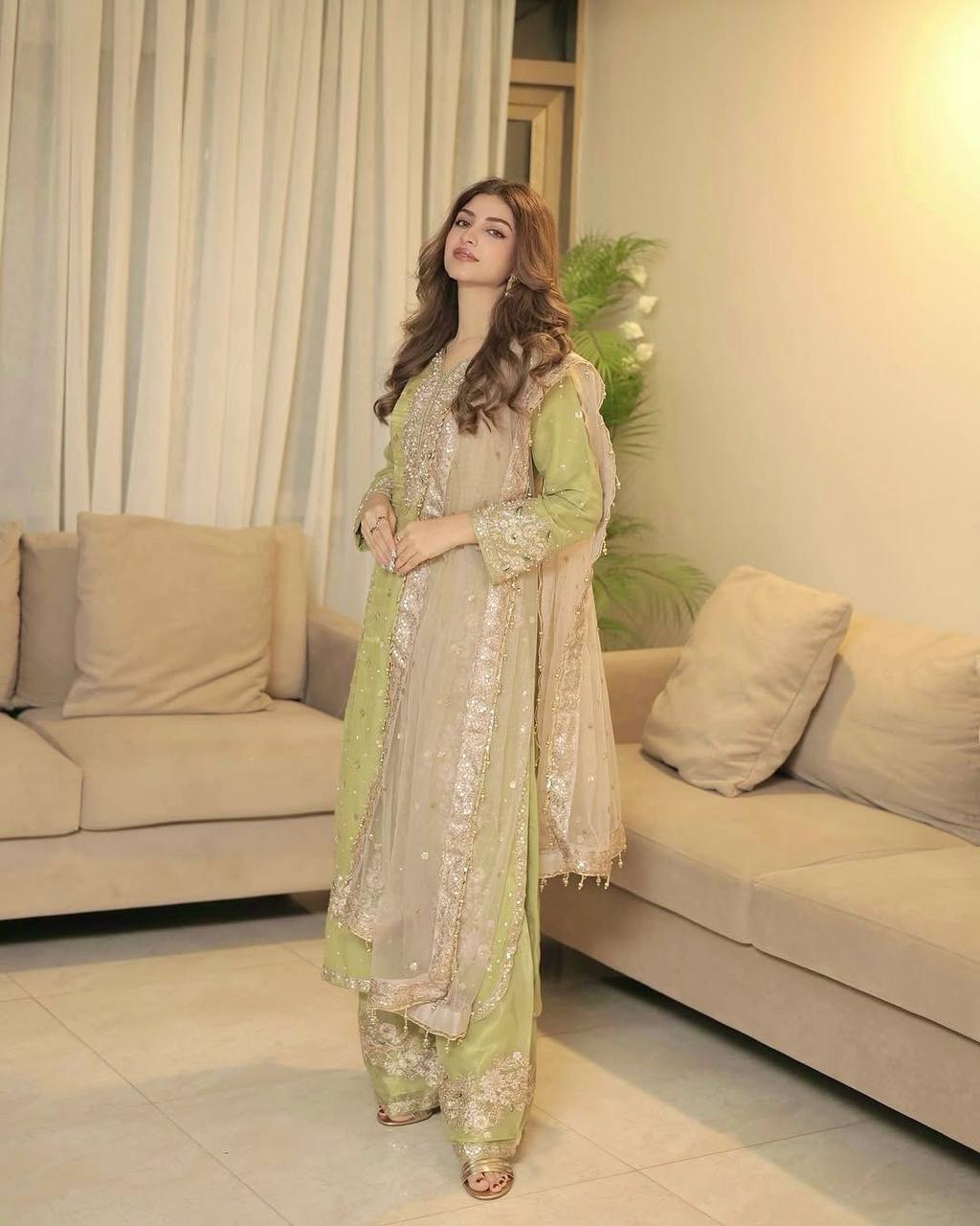 Embroidered Palazzo Suit with Net Dupatta