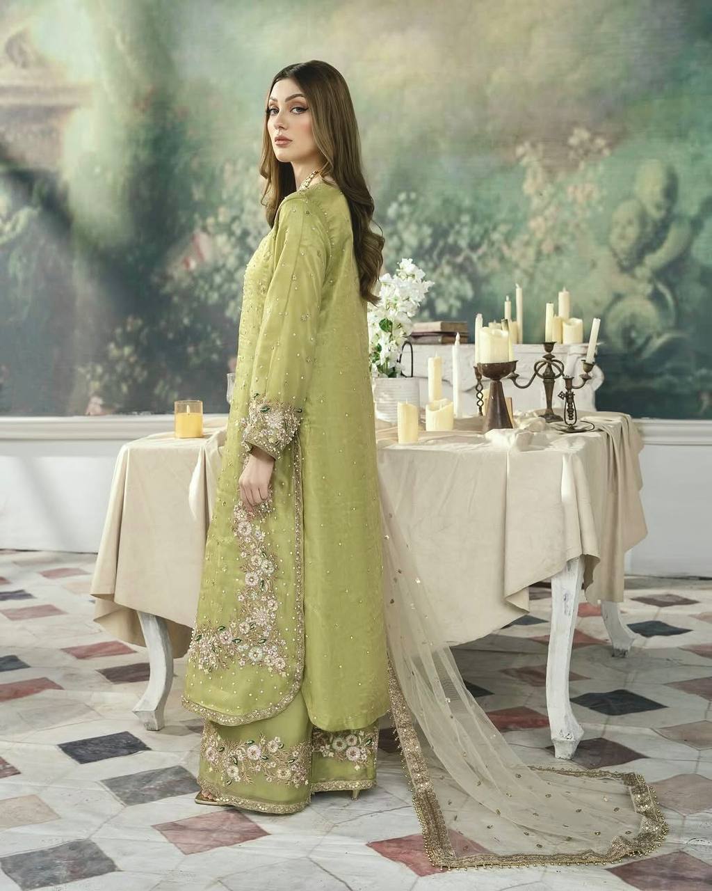 Embroidered Palazzo Suit with Net Dupatta