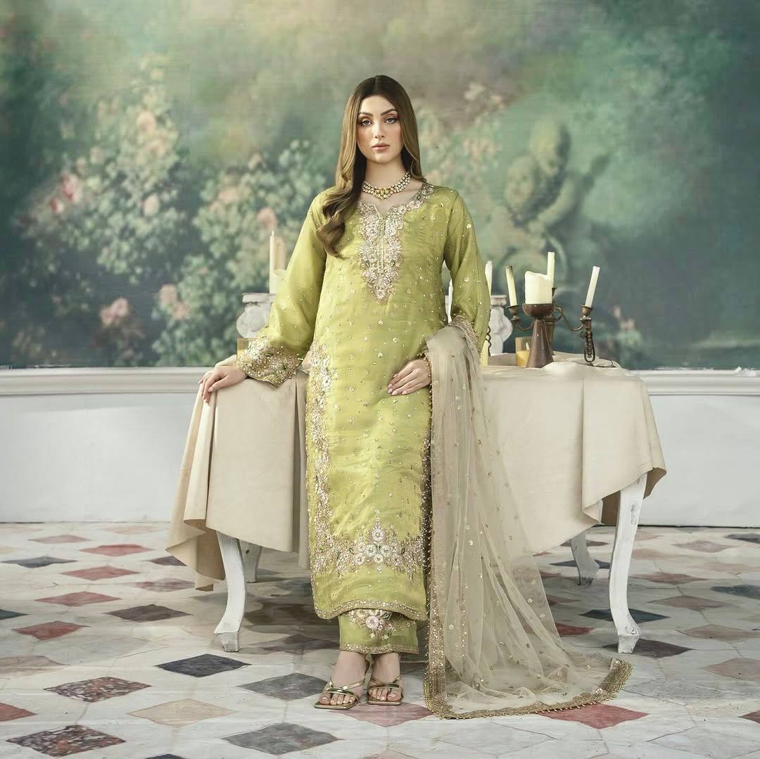 Embroidered Palazzo Suit with Net Dupatta