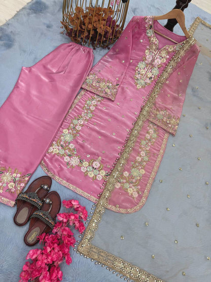 Embroidered Palazzo Suit with Net Dupatta