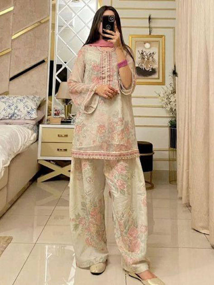 Soft Pastel Floral Printed Lawn Co-Ord Set