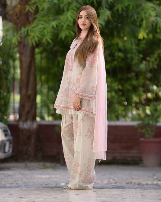 Soft Pastel Floral Printed Lawn Co-Ord Set