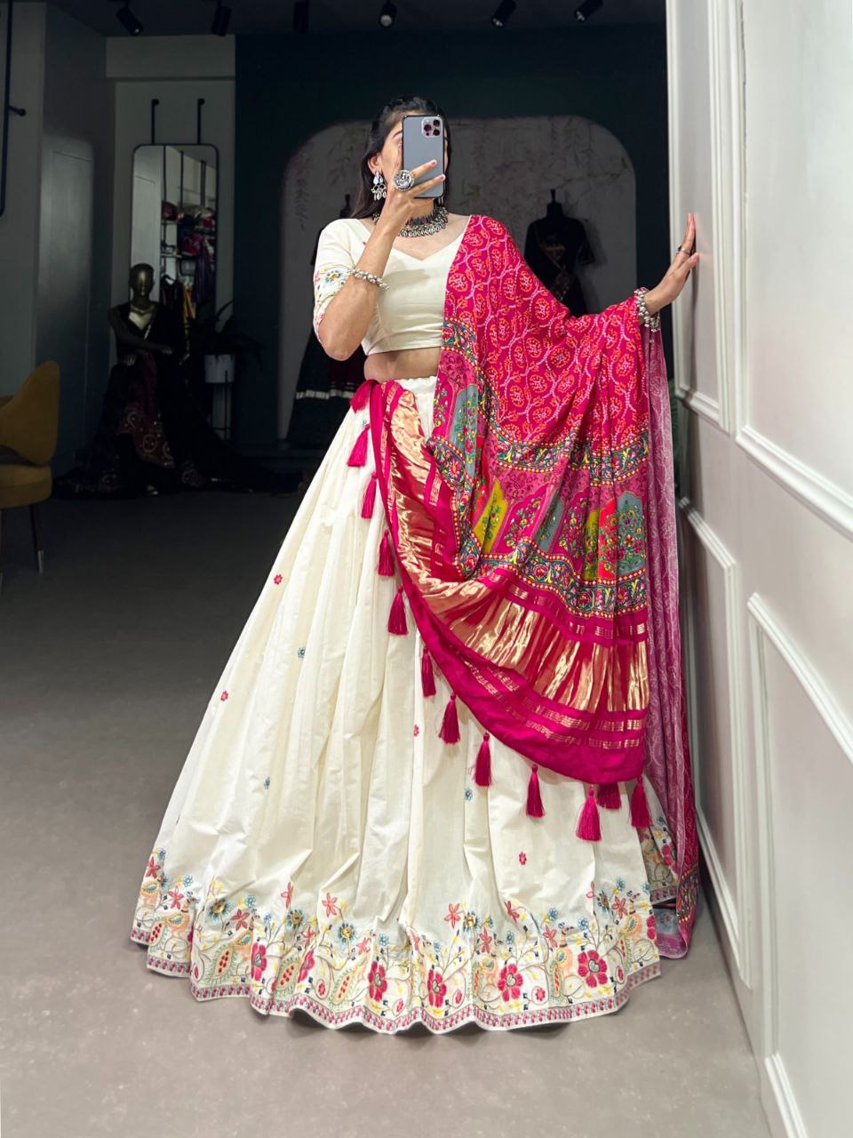 Beautiful Khadi Cotton Wedding Wear Lehenga Choli