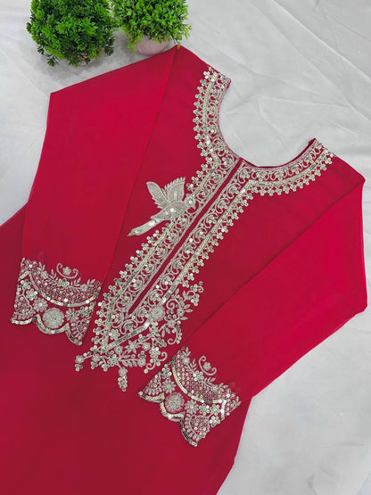 Hot Pink Embroidered Sharara Suit with Heavy Silver Zari Work and Net Dupatta