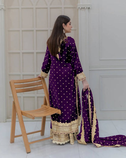Heavy Mirror Embroidered Sharara Suit with Silver Zari Detailing