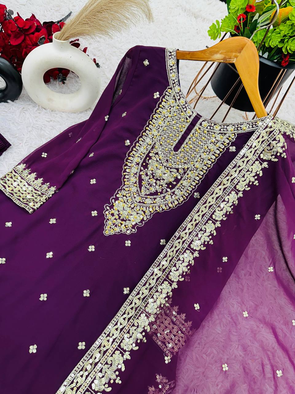 Heavy Embroidered Sharara Suit with Golden Mirror Work