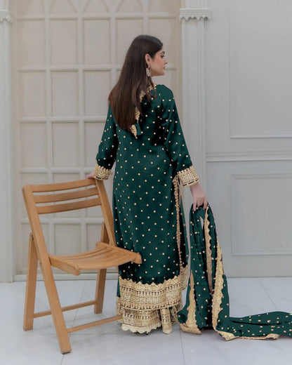 Heavy Mirror Embroidered Sharara Suit with Silver Zari Detailing