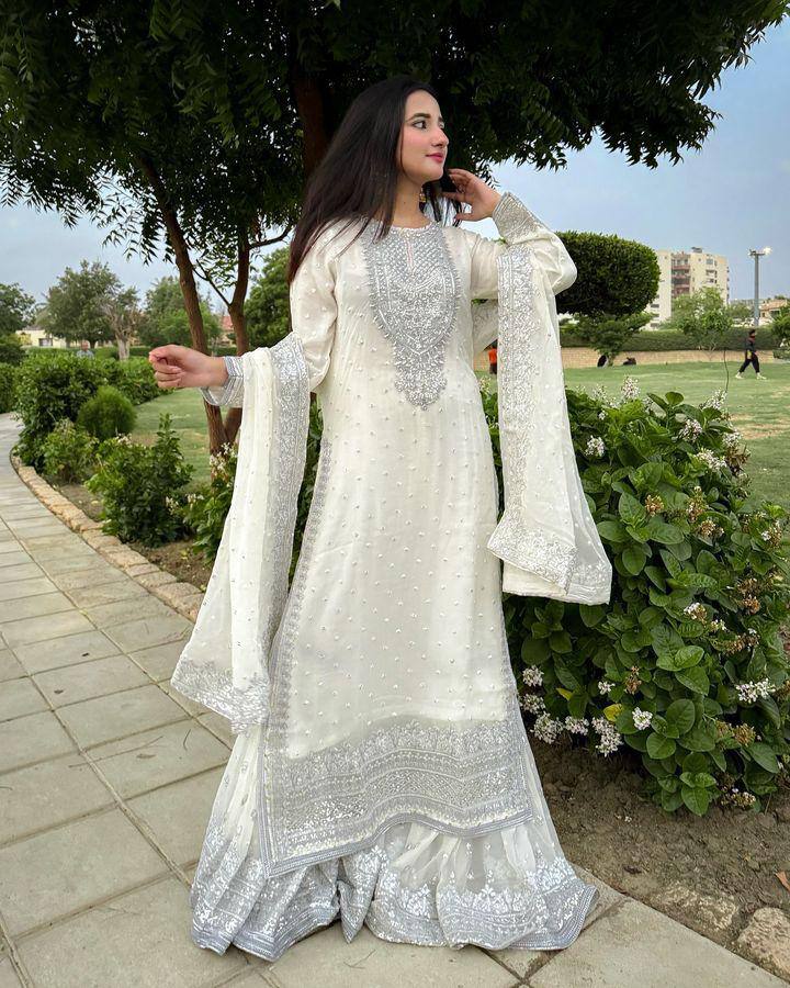 Heavy Mirror Embroidered Sharara Suit with Silver Zari Detailing
