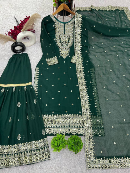 Heavy Mirror Embroidered Sharara Suit with Silver Zari Detailing