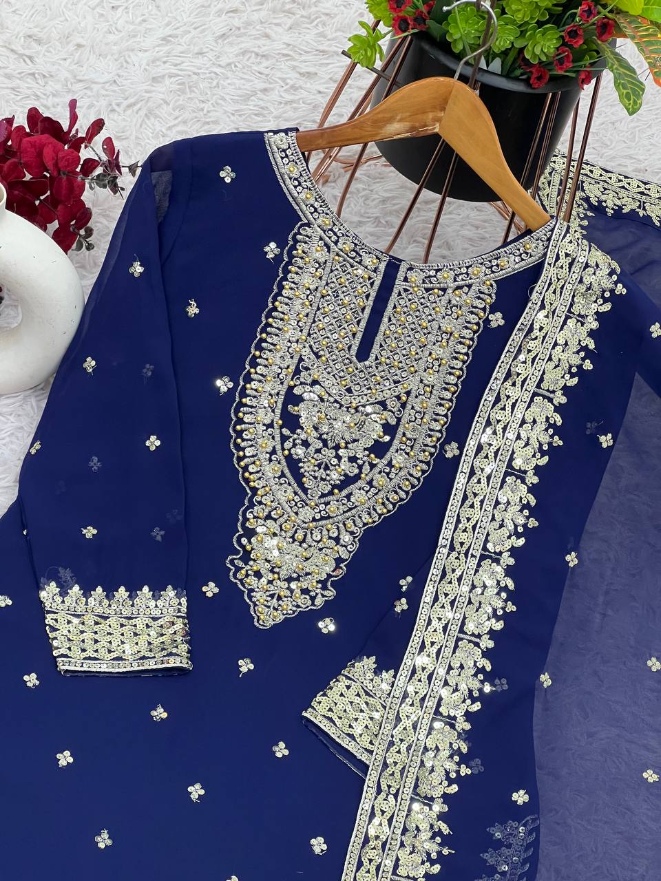 Heavy Mirror Embroidered Sharara Suit with Silver Zari Detailing