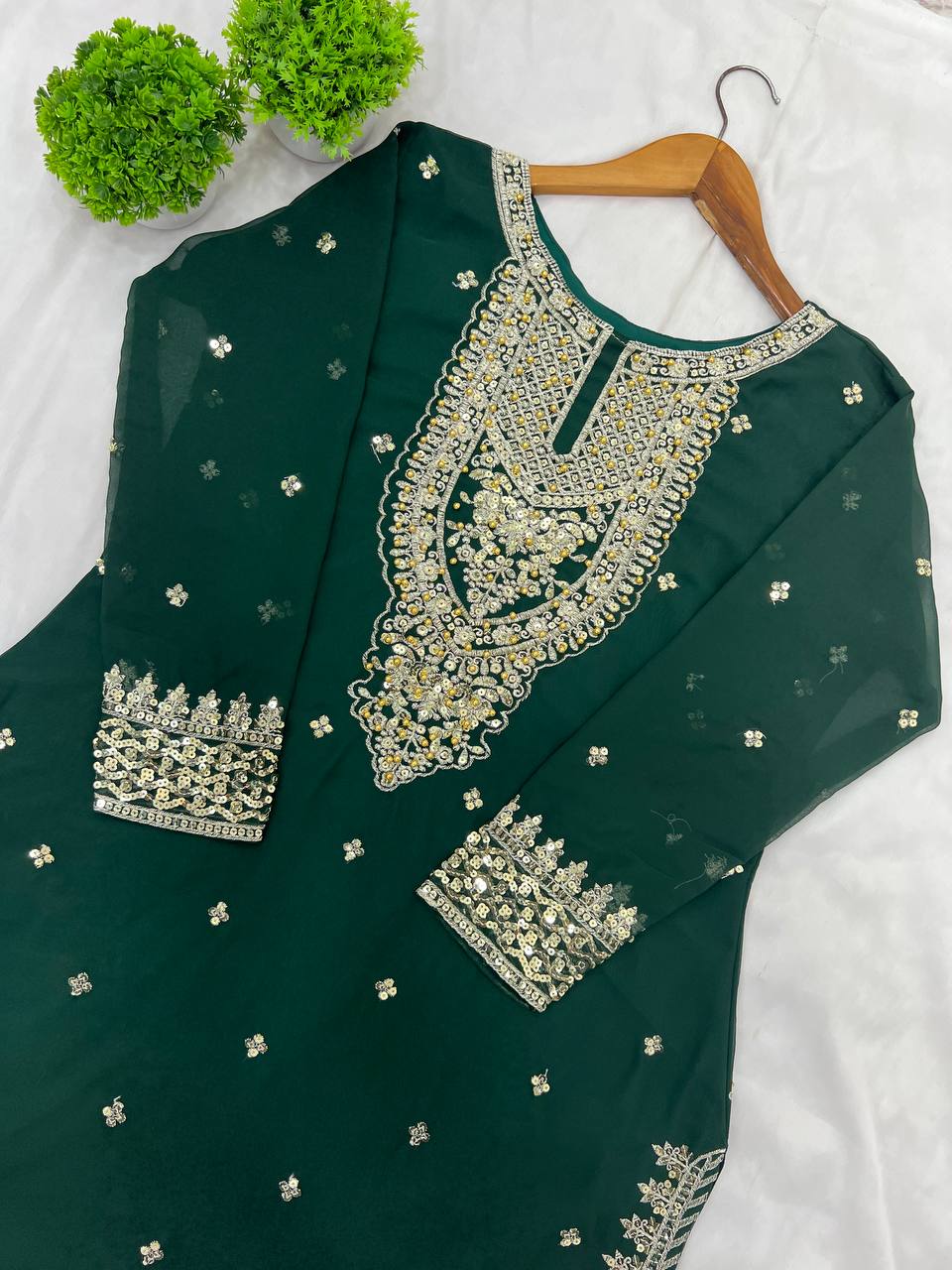 Heavy Mirror Embroidered Sharara Suit with Silver Zari Detailing