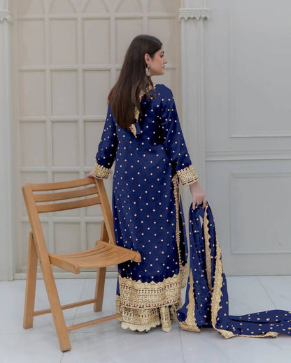 Heavy Mirror Embroidered Sharara Suit with Silver Zari Detailing